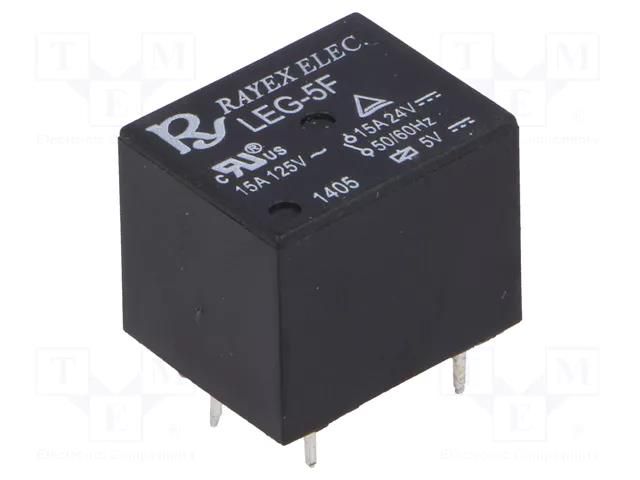 Relay: electromagnetic; SPDT; Ucoil: 5VDC; Icontacts max: 15A; LEG Recoy/RAYEX ELECTRONICS LEG-5F