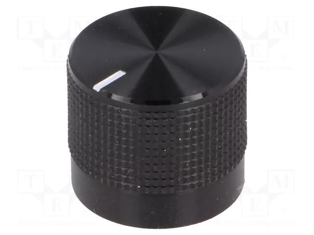 Knob; with pointer; Øshaft: 6mm; Ø20mm; black; Shaft: knurled CLIFF KM20B