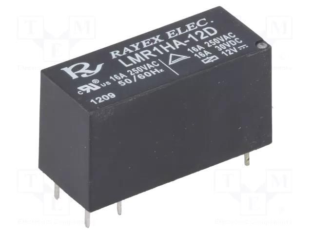 Relay: electromagnetic; SPST-NO; Ucoil: 12VDC; 16A; 16A/250VAC Recoy/RAYEX ELECTRONICS LMR1HA-12D