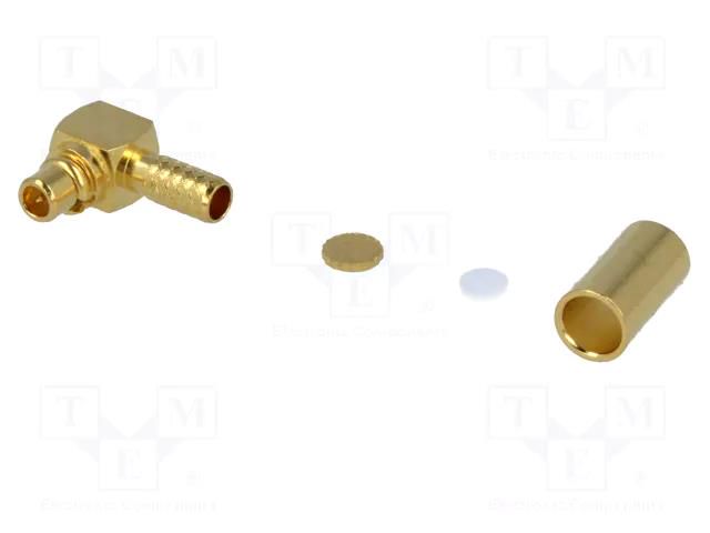 Connector: MMCX; plug; male; angled 90°; 50Ω; soldering,crimped AMPHENOL RF MMCX1112A13G550