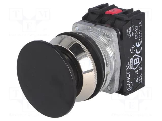Switch: push-button; 30mm; Stabl.pos: 1; NC + NO; black; IP55; NEF30 PROMET NEF30-DSXY
