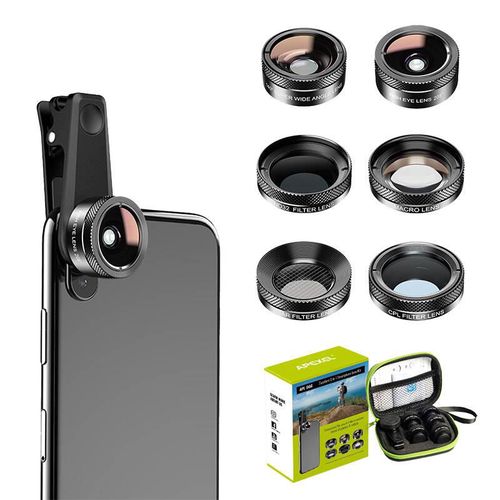 Mobile lens kit APEXEL APL-DG6V2 6 in 1 universal (black), APEXEL APL-DG6V2