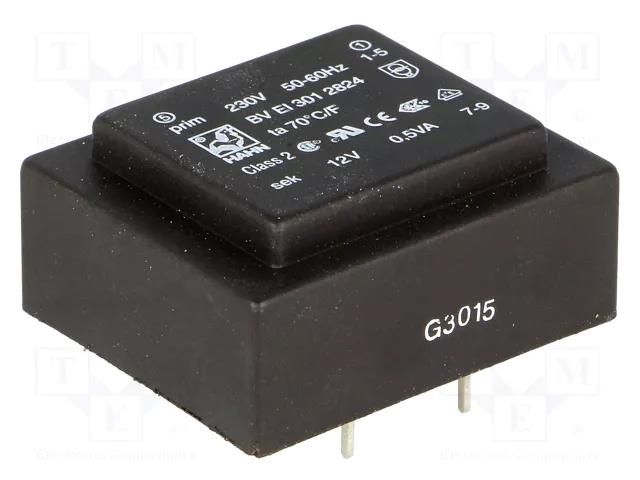Transformer: encapsulated; 0.5VA; 230VAC; 12V; 42mA; PCB; BVEI HAHN BVEI3012824