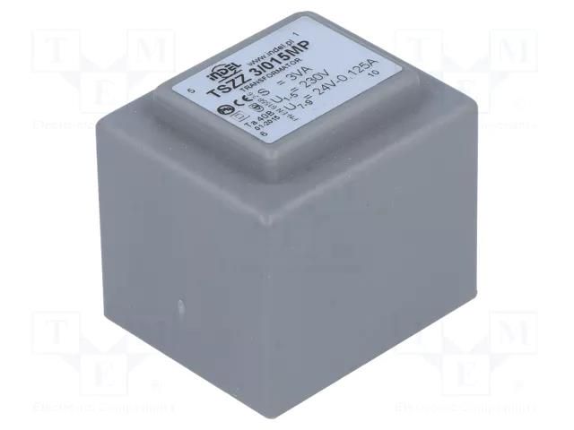 Transformer: encapsulated; 3VA; 230VAC; 24V; 125mA; PCB; IP00 INDEL TSZZ2.8/24V