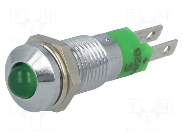 Indicator: LED; prominent; green; 24÷28VDC; Ø8.2mm; IP40; metal SIGNAL-CONSTRUCT SMQD08214