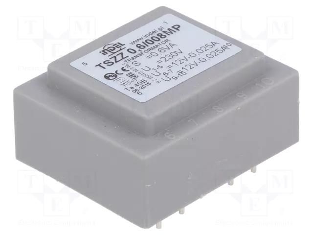 Transformer: encapsulated; 0.6VA; 230VAC; 12V; 12V; 25mA; 25mA; PCB INDEL TSZZ0.5/2X12V