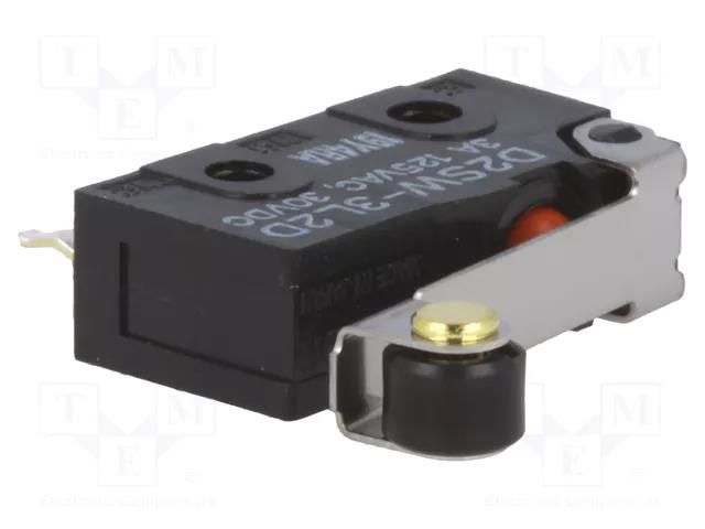 Microswitch SNAP ACTION; 3A/125VAC; 3A/30VDC; SPDT; ON-(ON); D2SW OMRON Electronic Components D2SW-3L2D