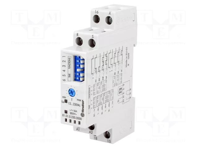 Timer; 0,1s÷10h; SPDT; 250VAC/16A; Usup: 12÷230VAC; 12÷230VDC; 81 FINDER 81.01.0.230.0000