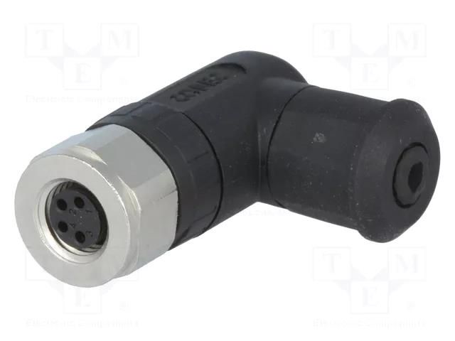 Connector: M8; female; PIN: 4; angled 90°; for cable; plug; IP67 CONEC 42-00028