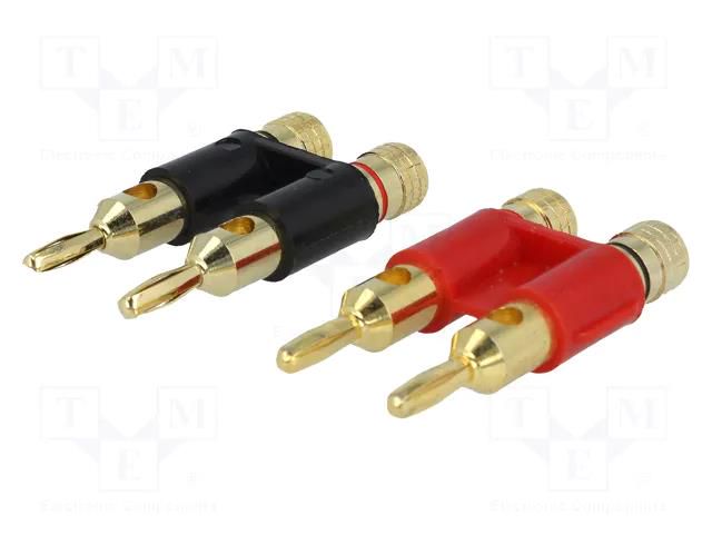 Connector: 4mm banana; gold-plated; on cable; 5A; plug; double ACV 30.4702