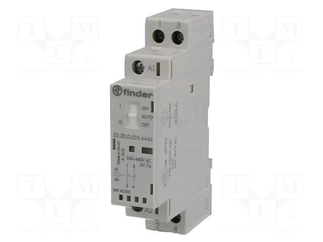 Contactor: 2-pole installation; 25A; 24VAC,24VDC; NC x2; IP20; 22 FINDER 22.32.0.024.4440