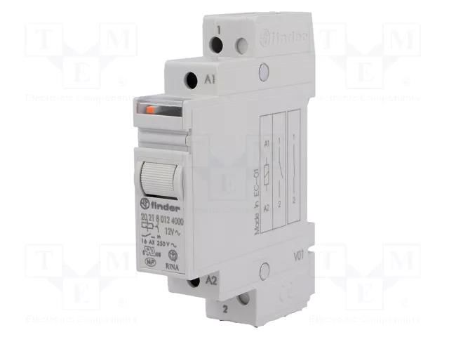 Relay: installation; bistable,impulse; NO; Ucoil: 12VAC; 20.21; 16A FINDER 20.21.8.012.4000