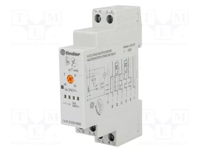 Staircase timer; for DIN rail mounting; 230VAC; SPST-NO; IP20 FINDER 14.01.8.230.0000