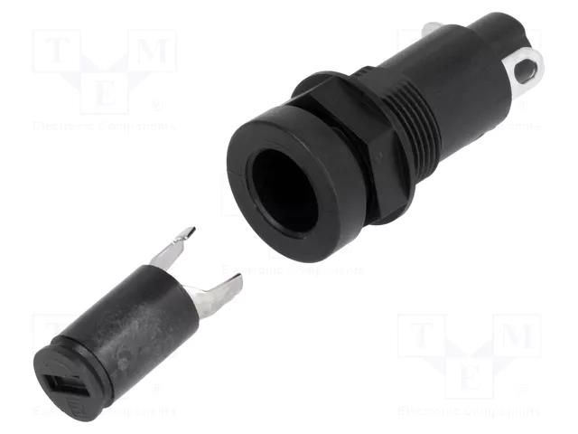 Fuse holder; 5x20mm; 10A; on panel; black; FEF; 250VAC; UL94V-0 SCHURTER 0031.1081