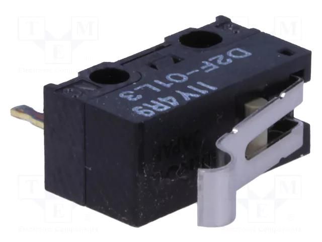 Microswitch SNAP ACTION; 3A/125VAC; 0.1A/30VDC; SPDT; ON-(ON) OMRON Electronic Components D2F-01L3