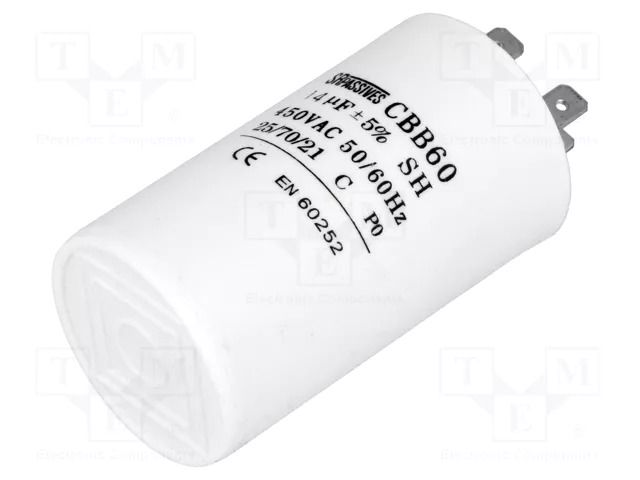Capacitor: polypropylene; motors, run; 14uF; 450V; Ø40x70mm; ±5% SR PASSIVES CBB60A-14/450