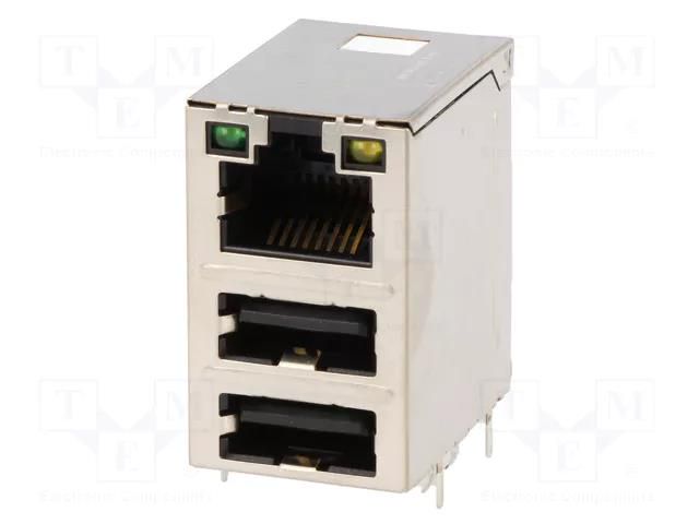 Connector: RJ45 + USB A; socket; THT; PIN: 8; angled; 8p8c BEL FUSE C893-1AX1-E1