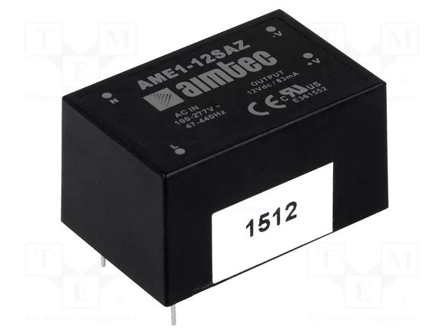 Converter: AC/DC; 1W; Uin: 90÷305VAC,130÷430VDC; Uout: 12VDC; 68% AIMTEC AME1-12SAZ