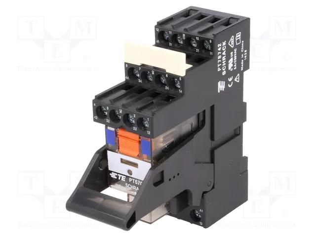 Relay: interface; 4PDT; Ucoil: 24VDC; 6A; 6A/250VAC; 6A/30VDC; PT TE Connectivity PT5L7LC4