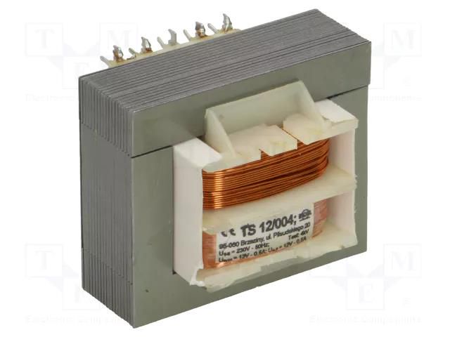 Transformer: mains; 12VA; 230VAC; 12V; 12V; 500mA; 500mA; screw type INDEL TS12/004