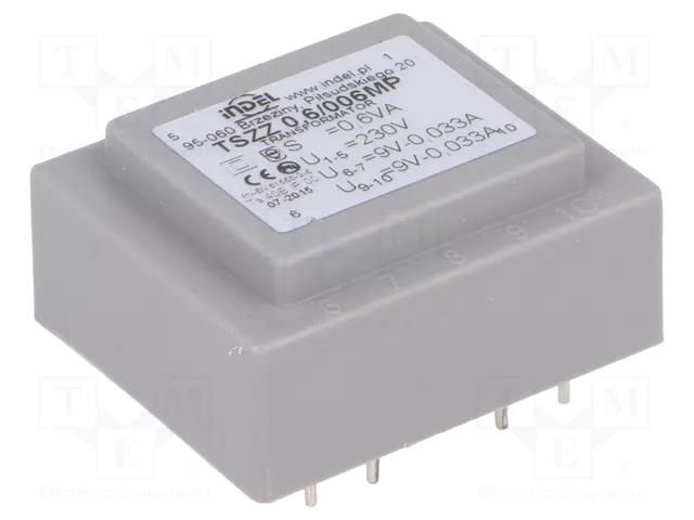 Transformer: encapsulated; 0.6VA; 230VAC; 9V; 9V; 33mA; 33mA; PCB INDEL TSZZ0.5/2X9V
