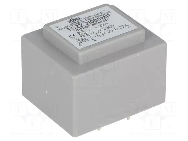 Transformer: encapsulated; 2VA; 230VAC; 9V; 220mA; PCB; IP00 INDEL TSZZ1.8/9V