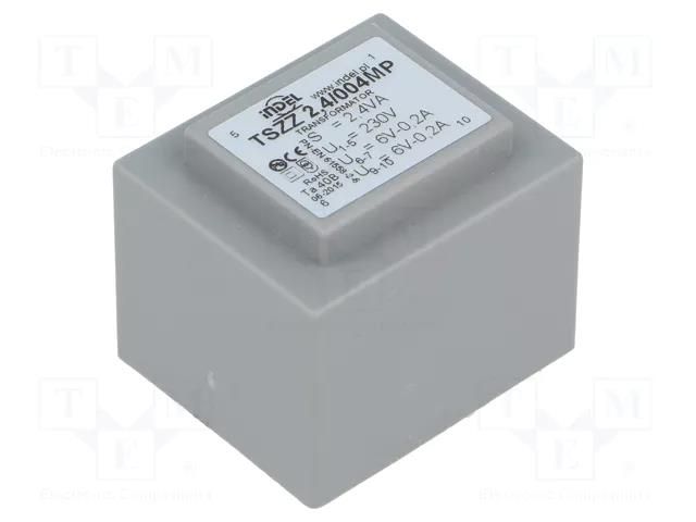 Transformer: encapsulated; 2.4VA; 230VAC; 6V; 6V; 200mA; 200mA; PCB INDEL TSZZ2.4/2X6V