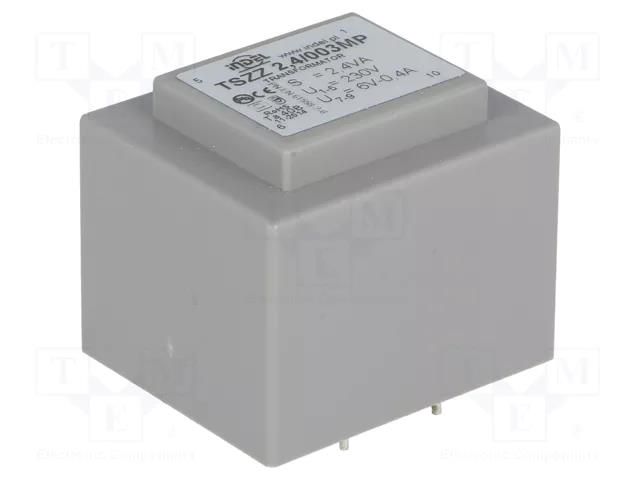 Transformer: encapsulated; 2.4VA; 230VAC; 6V; 400mA; PCB; IP00 INDEL TSZZ2.4/6V