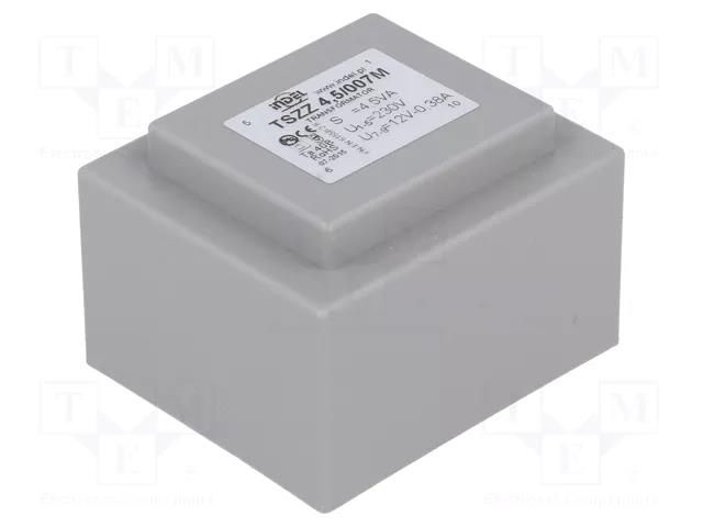 Transformer: encapsulated; 4.5VA; 230VAC; 12V; 370mA; PCB; IP00 INDEL TSZZ4/12V