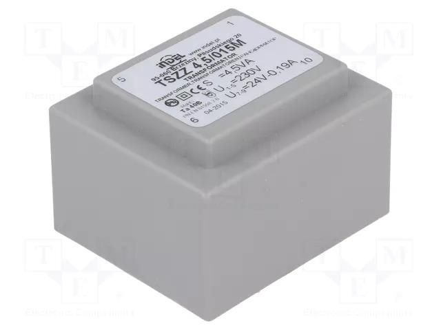 Transformer: encapsulated; 4.5VA; 230VAC; 24V; 180mA; PCB; IP00 INDEL TSZZ4/24V