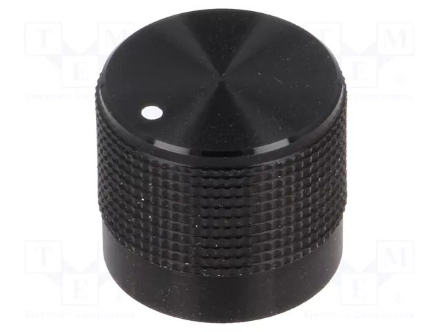 Knob; with pointer; Øshaft: 6mm; Ø20mm; black; Shaft: knurled CLIFF KM20BD