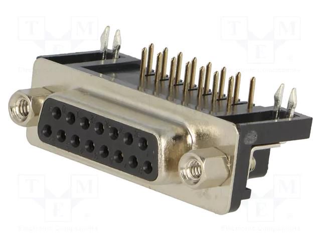 D-Sub; PIN: 15; socket; female; angled 90°; THT; UNC 4-40; -55÷105°C CONNFLY DHP9-15F