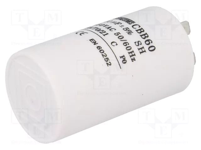 Capacitor: polypropylene; motors, run; 20uF; 450V; Ø40x70mm; ±5% SR PASSIVES CBB60A-20/450