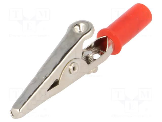 Crocodile clip; red; Grip capac: max.14mm; Socket size: 4mm AXIOMET CRCL10-R