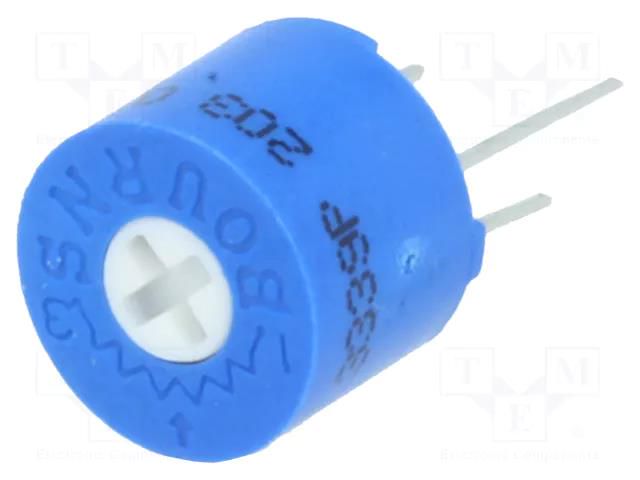 Potentiometer: mounting; horizontal,multiturn; 20kΩ; 0.5W; THT BOURNS 3339P-1-203LF