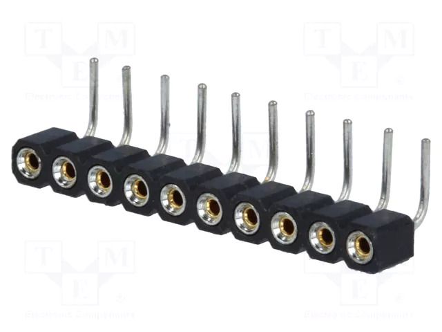 Connector: pin strips; socket; female; PIN: 10; angled 90°; THT CONNFLY DS1002-01-1X10R13