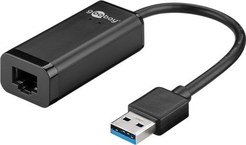 USB-A Ethernet Adapter, black, 0.1 m - for connecting a PC to an Ethernet network (RJ45) via the USB-A port 39038