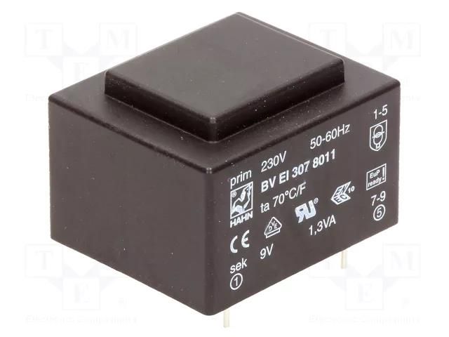 Transformer: encapsulated; 1.3VA; 230VAC; 9V; 144mA; PCB; BVEI HAHN BVEI3078011
