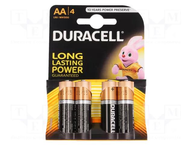 Battery: alkaline; AA; 1.5V; non-rechargeable; 4pcs; BASIC DURACELL BAT-LR6/DR-B4