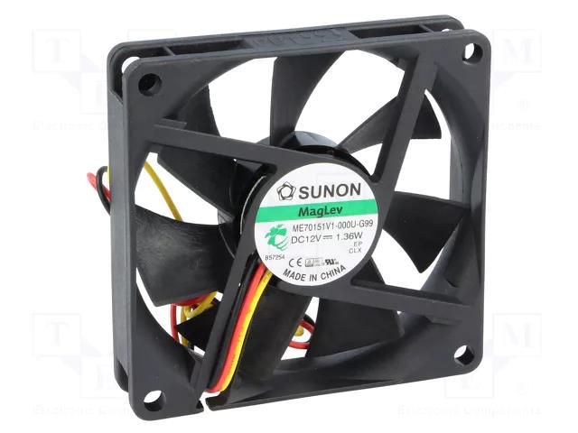 Fan: DC; axial; 12VDC; 70x70x15mm; 45.63m3/h; 31.5dBA; Vapo; 26AWG SUNON ME70151V1-G99