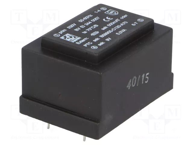 Transformer: encapsulated; 5VA; 230VAC; 9V; 556mA; PCB; BVEI HAHN BVEI3440057