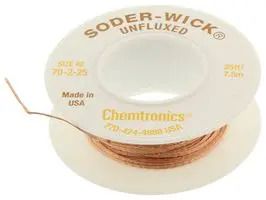 BRAID, DESOLDERING, UNFLUXED, 25FT 70-2-25