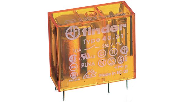 Miniature PCB relay, 230V AC (50/60 Hz), 1СO, 10A, contacts AgNi 40.31.8.230.0000