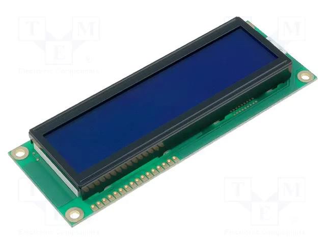 Display: LCD; alphanumeric; STN Negative; 16x2; blue; LED; PIN: 16 RAYSTAR OPTRONICS RC1602E-BIY-ESX