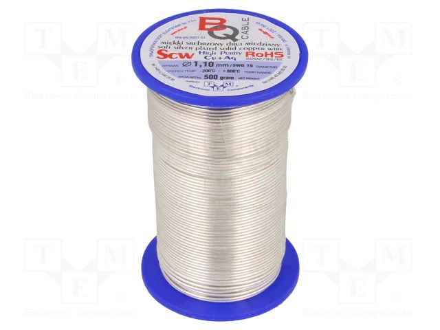 Silver plated copper wires; 1.1mm; 500g; Cu,silver plated; 59m BQ CABLE SCW-1.10/500