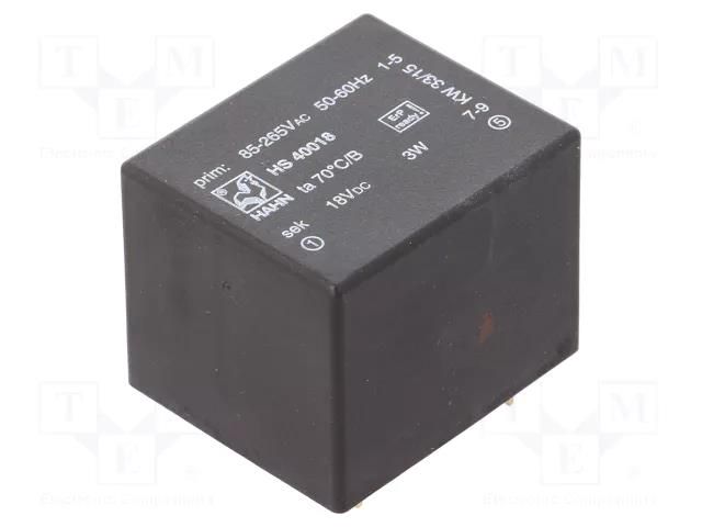 Power supply: switching; modular,open; 3W; 85÷265VAC; OUT: 1; 18VDC HAHN HS40018