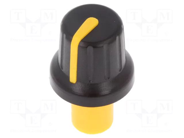 Knob; with pointer; ABS; Øshaft: 6mm; Ø15.8x13.8mm; black; push-in SR PASSIVES GMN-4P-YL