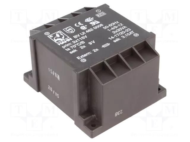 Transformer: encapsulated; 60VA; 115VACx2; 9V; 9V; 3333mA; 3333mA HAHN BVUI4820008