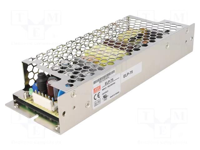 Power supply: switching; open; 75W; 127÷370VDC; 90÷264VAC; OUT: 1 MEAN WELL ELP-75-24-C