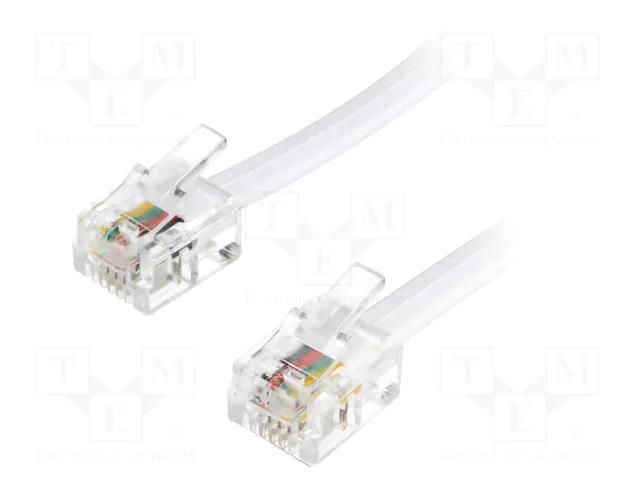 Cable: telephone; RJ11 plug,both sides; 5m; white BQ CABLE TEL-RJ11-WH/05